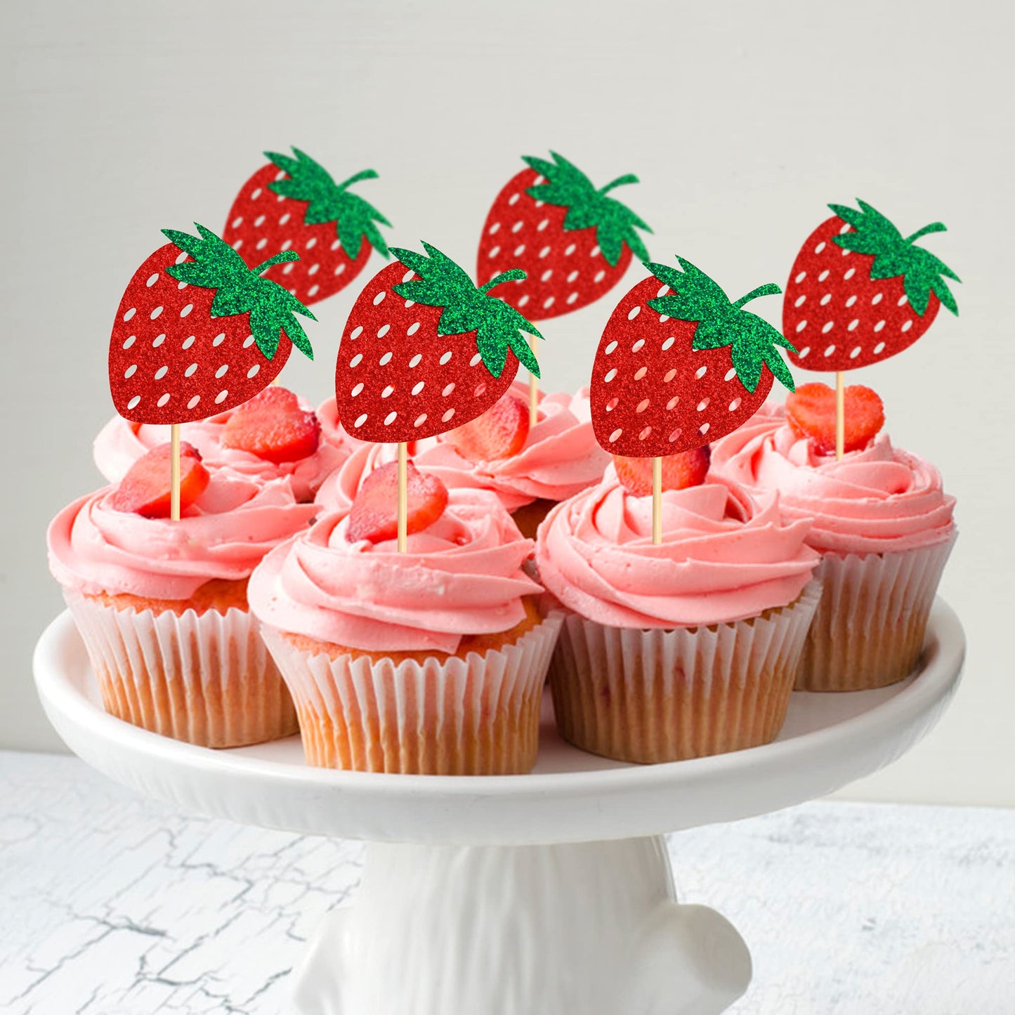 Keaziu Strawberry Cupcake Toppers, 36 Pack, Red, Paper, Party Decorations for Birthday, Wedding, Baby Shower, Summer Garden