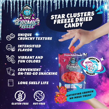 Star Clusters Freeze Dried Candy Pack, Crunchy Dry Frozen Candy Freeze Dried For Mix-In Snacks, Gluten-Free, Made In Usa, 1.0 Oz