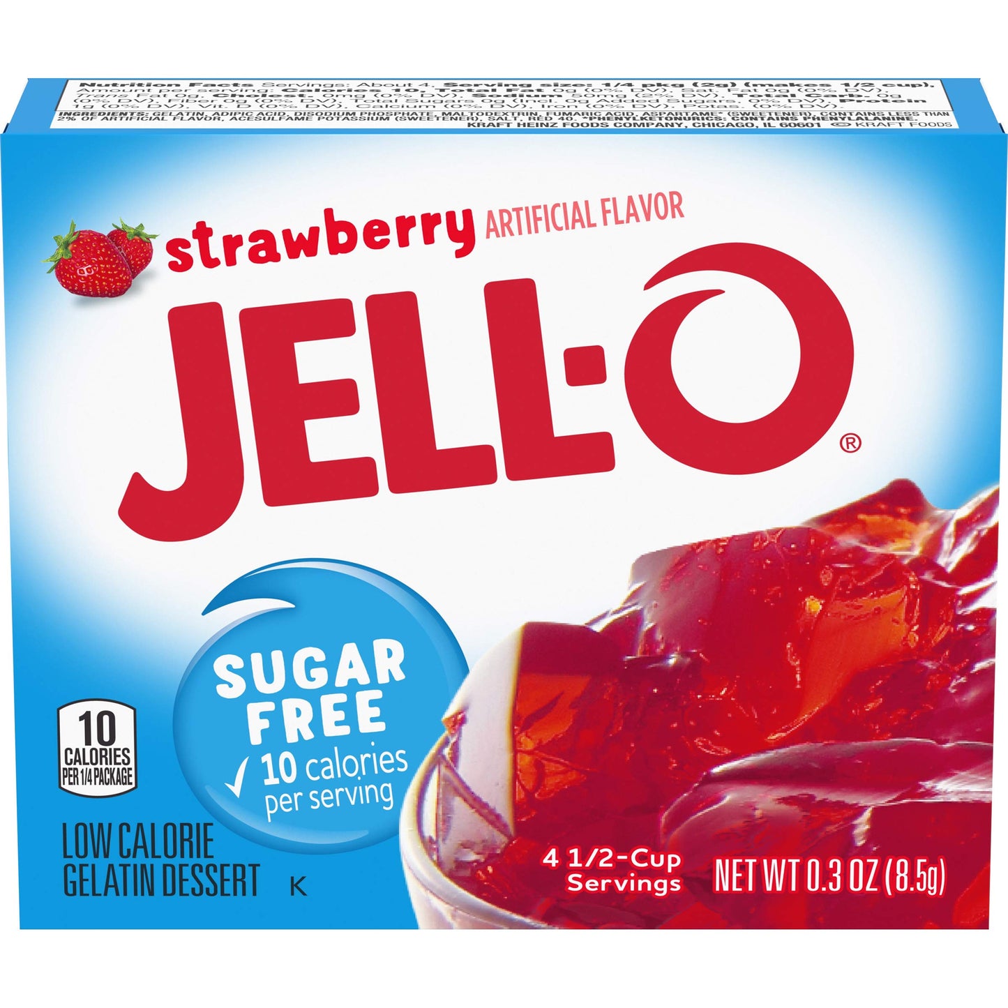 Jell-O Strawberry Sugar Free Gelatin Dessert Mix, 0.3 oz Boxes, 24 Count Pack