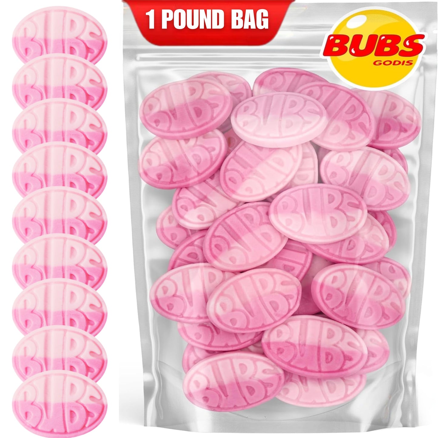 Bubs Wild Strawberry Pomegranate Ovals. 1 POUND of Soft & Chewy Swedish Candy. Marshmallow Gummy Hybrid Vegan  Gluten and Gelatin Free Foam Godis. Packed and Imported From Sweden by Nrdiq Candy.