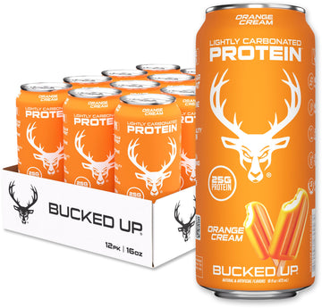 Bucked Up Protein Soda - Lightly Carbonated, Zero Sugar, 25g Whey Isolate - 12 Pack, 16 oz Cans (Orange Cream)