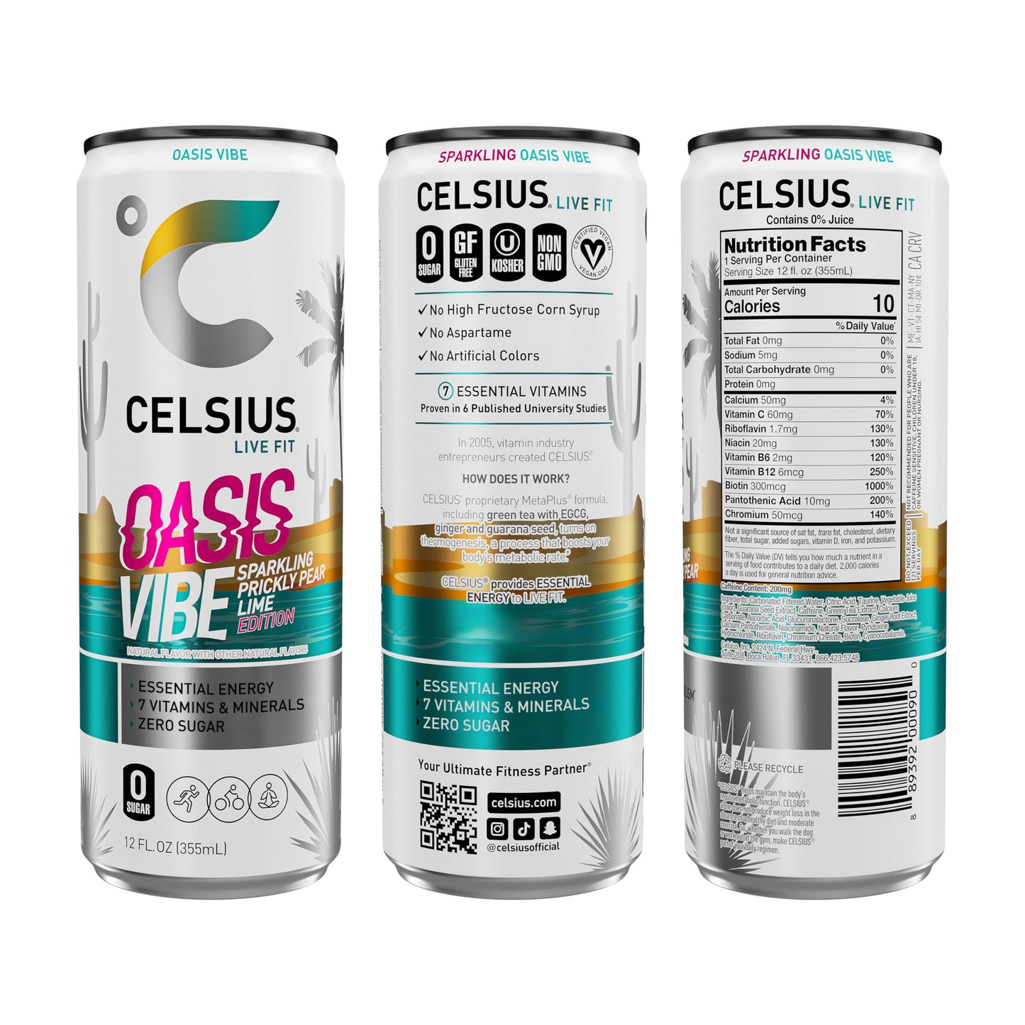 CELSIUS Sparkling Oasis Vibe Energy Drink, 12 Fl Oz, Pack of 12, Model ANICEMOON