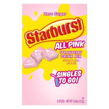 Singles To Go Starburst Powdered Drink Mix, All Pink Strawberry, 3 Boxes With 6 Packets Each - 18 Total Servings, Sugar-Free Dri