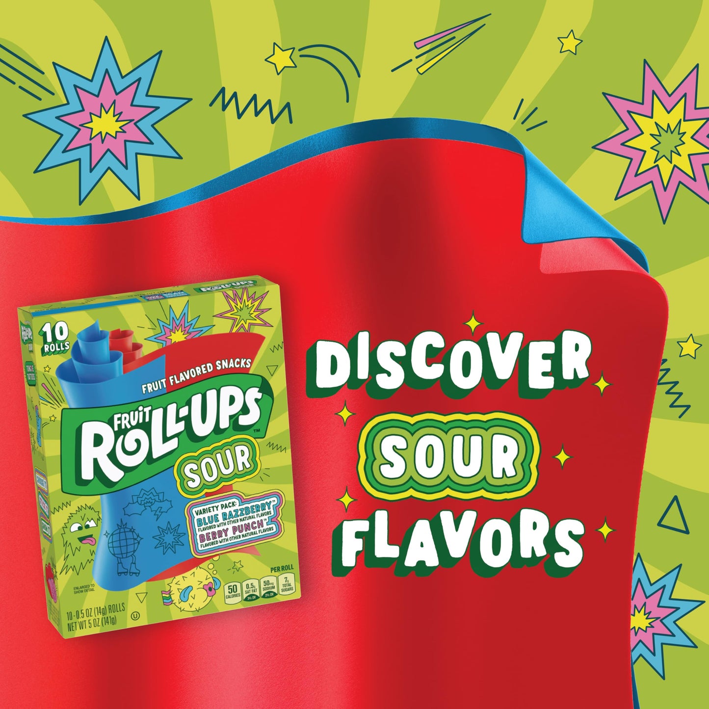 Fruit Roll-Ups Sour Fruit Flavored Snacks, Blue Razzberry & Berry Punch Flavors, Variety Pack 5 Oz (10 Count)