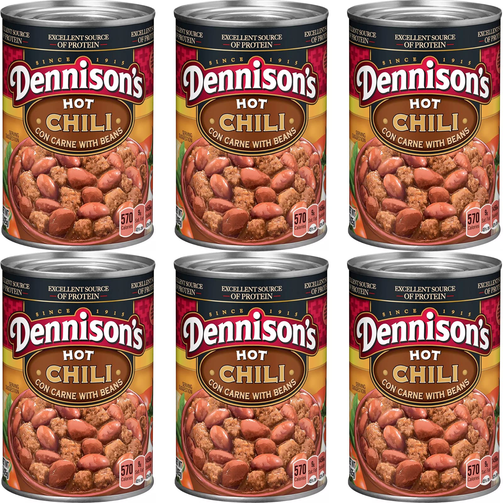 Dennison'S, Hot Chili Con Carne With Beans, 15Oz Can (Pack Of 6)