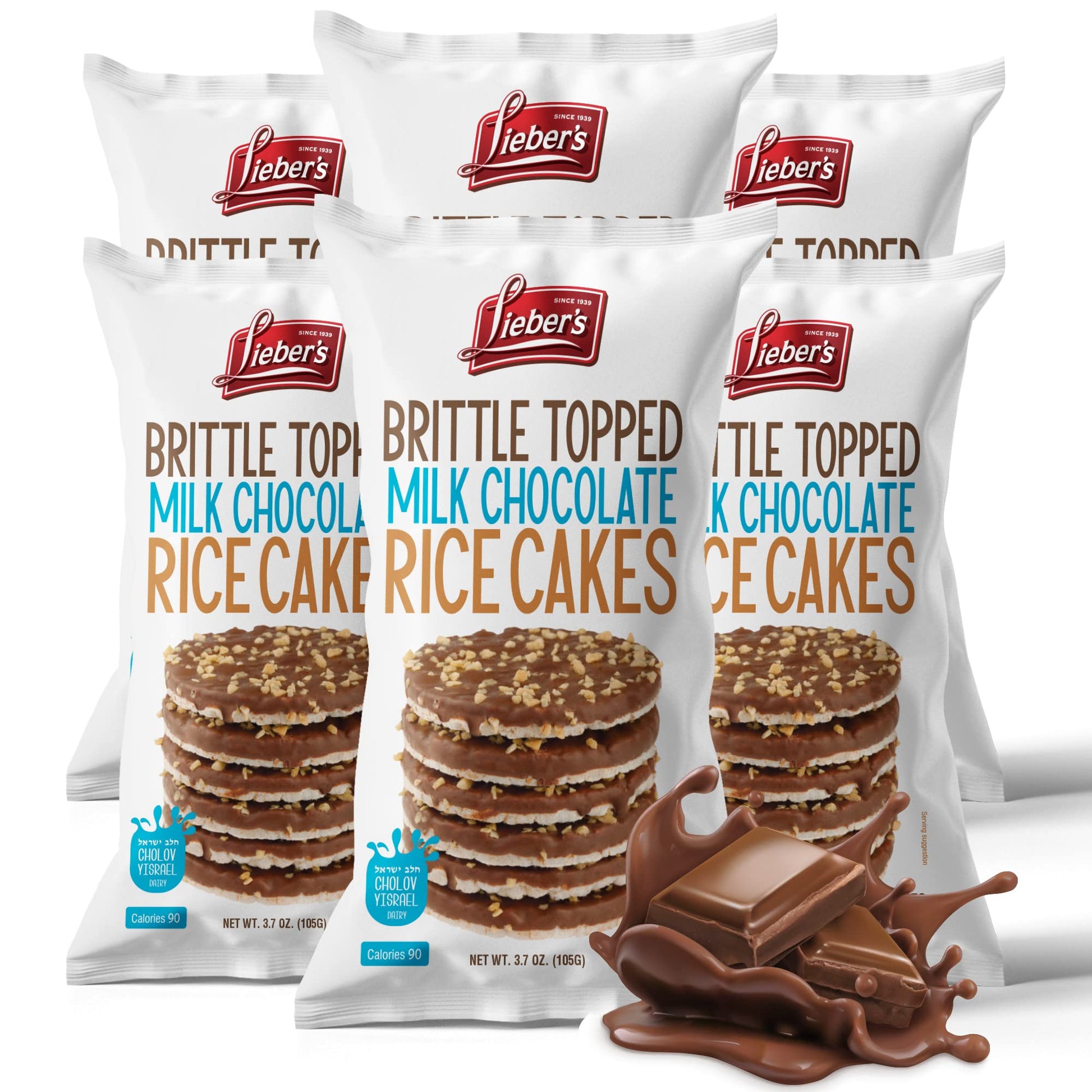 Liebers Thin Chocolate Rice Cakes, Kosher Certified Dairy And Dairy Free Options, Gluten Free Snack Pack Of 6 (Brittle Topped Mi
