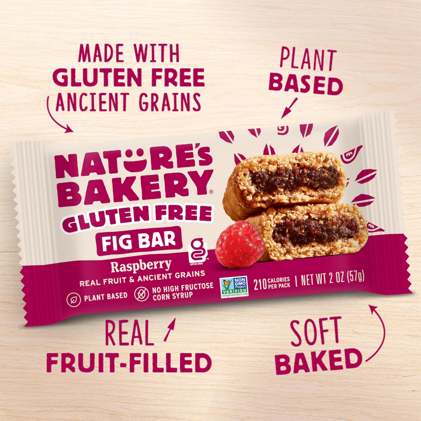 Natures Bakery Gluten Free Fig Bar, Raspberry, Plant-Based, Vegan Friendly, Kosher, Non-GMO, 2 Ounce (Pack of 12)