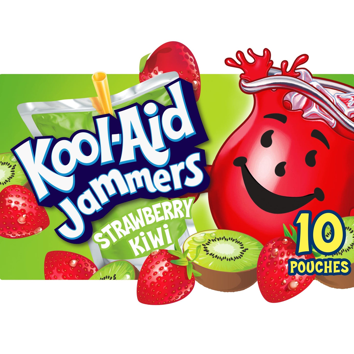 Kool-Aid Jammers Strawberry Kiwi Drink Pouches, 6 fl oz, 10 ct Box, Pink