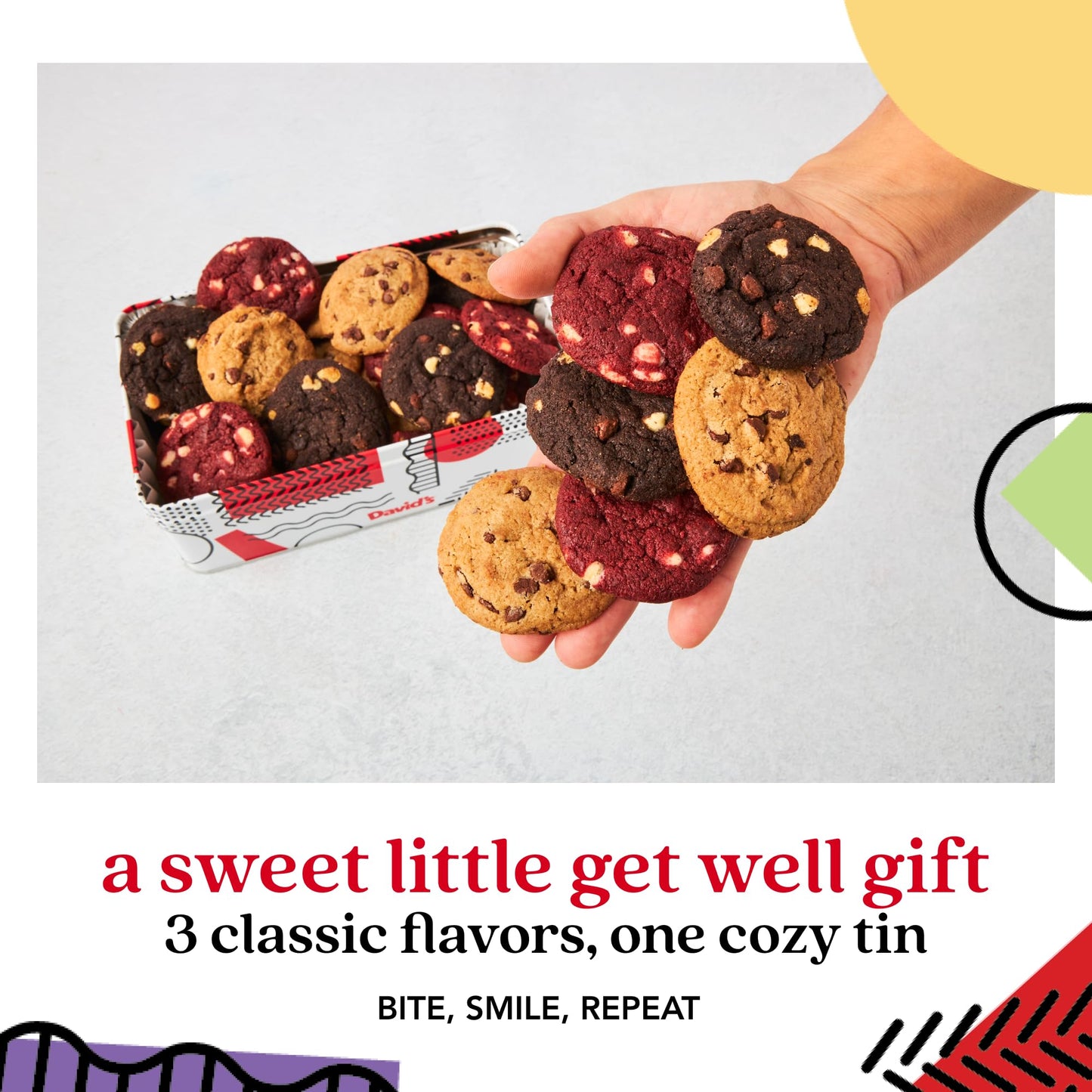 Davids Cookies Get Well Soon Cookie Gift Basket - Gourmet Bakery Dessert Gift For Recovery, Comfort And Appreciation Occasions - Mini Cookies Sweet Sampler Tin