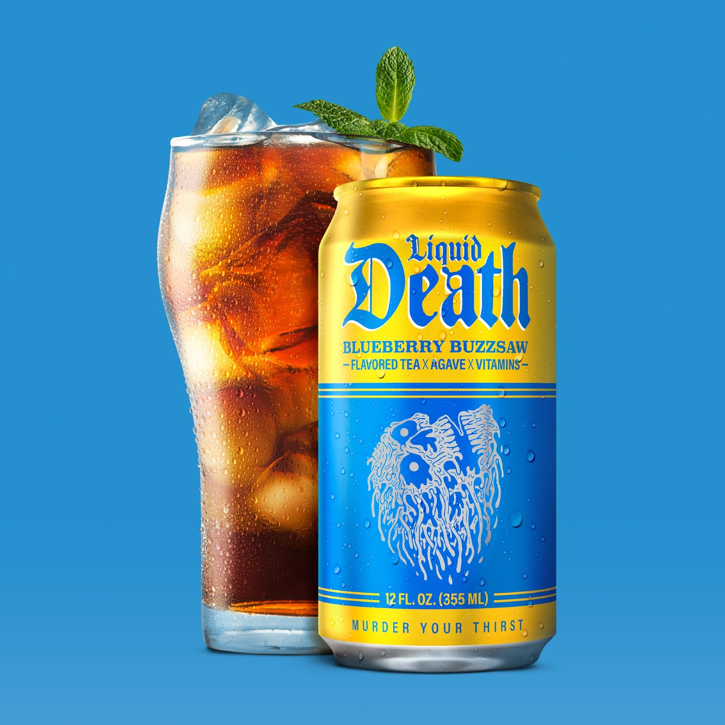 Liquid Death, Blueberry Buzzsaw Flavored Iced Tea, 12-Pack (12 Oz Cans), Blueberry Flavored Black Tea, Low Calorie, No Artificia
