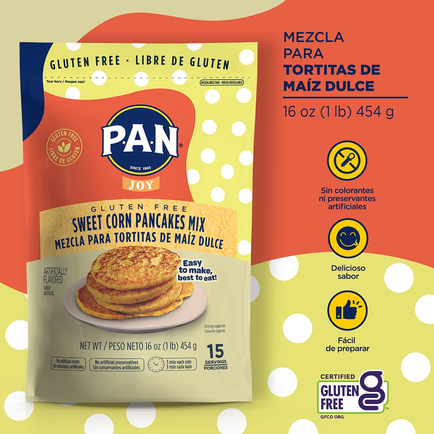 P.A.N Sweet Corn Pancakes Mix - Gluten Free Easy To Prepare 1 Lb (Pack Of 6)
