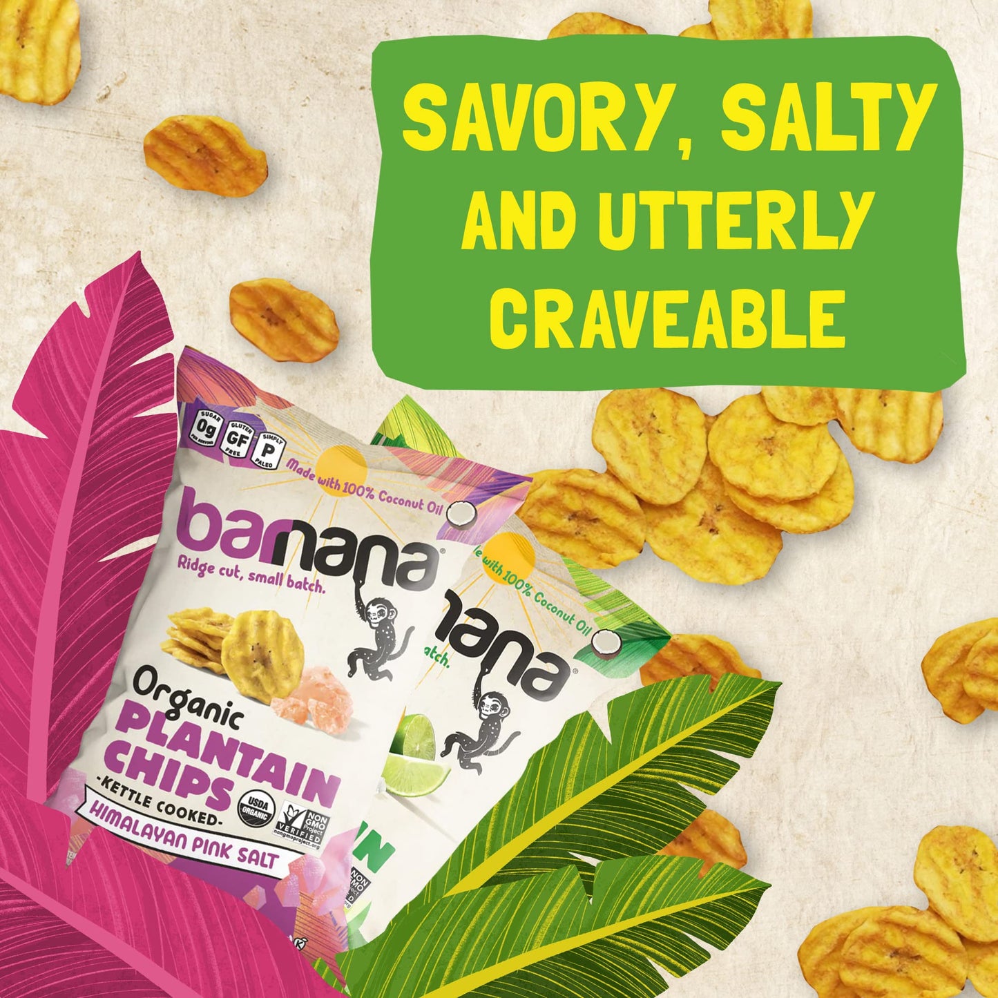 Barnana Organic Plantain Chips, Acapulco Lime, 100% Coconut Oil, Vegan, 2 oz, 6-Pack