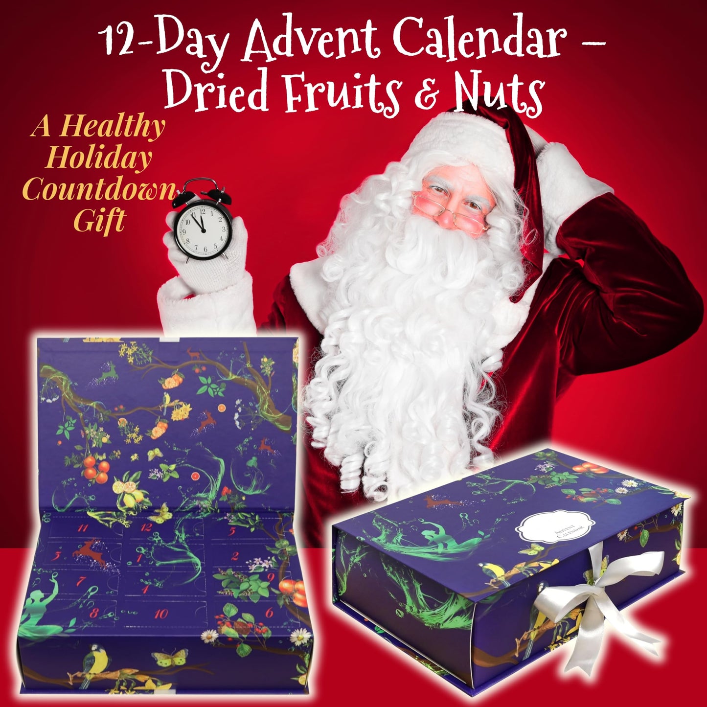 12-Day Advent Calendar With Dried Fruit & Nuts, Healthy Holiday Snack Gift Box, Gourmet Nut & Fruit Sampler, Christmas Countdown Treat For Mature-Themeds, Kids & Families