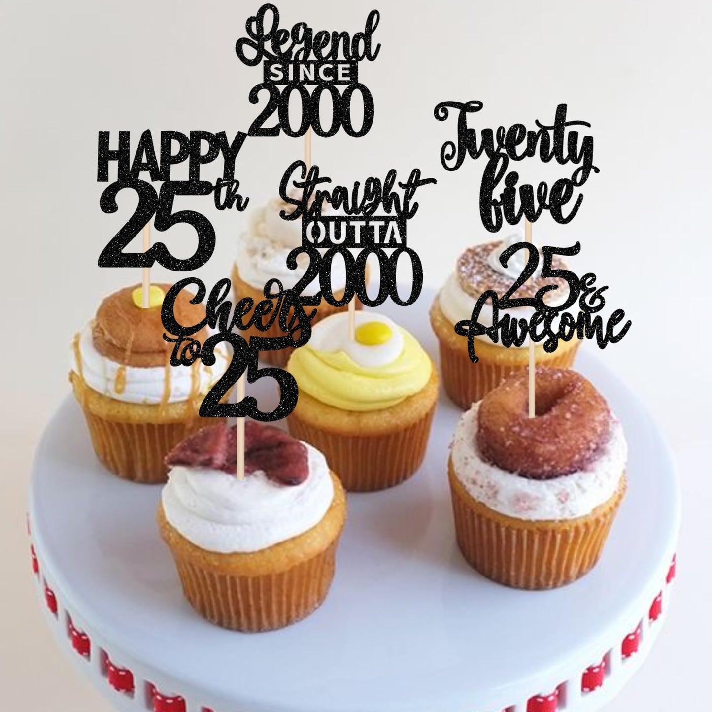 24Pcs Black Happy 25Th Birthday Cupcake Toppers Twenty Five Straight Outta 2000 Cupcake Picks Cheers To 25 Lengend Since 2000 Ca