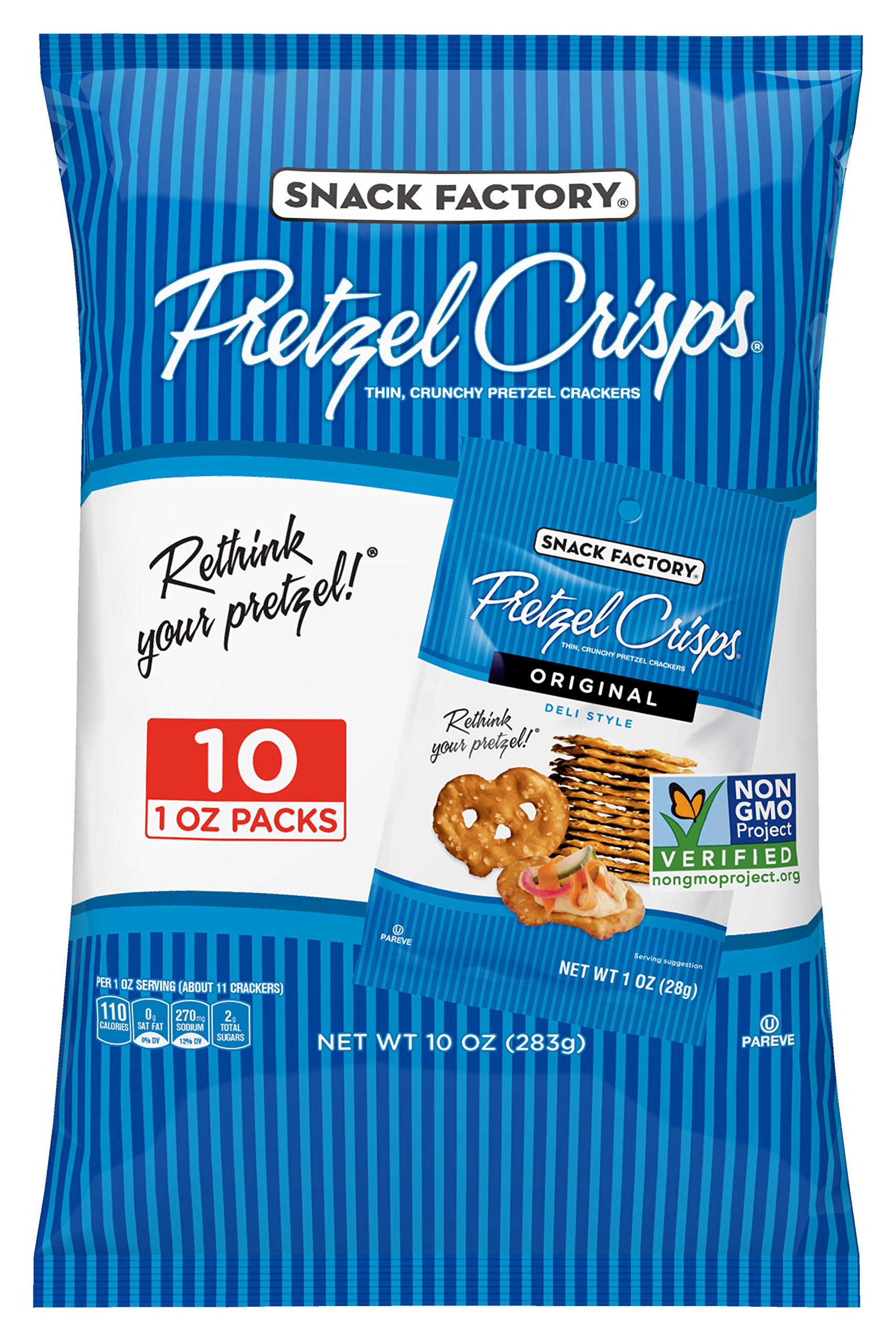 Snack Factory Pretzel Crisps Original Flavor, 1 Oz Snack Packs, 10 Count