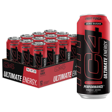 C4 Ultimate | 300mg Caffeine Sugar Free Energy Drink | Fruit Punch | Pre Workout Performance Drink | 16oz (Pack of 12)