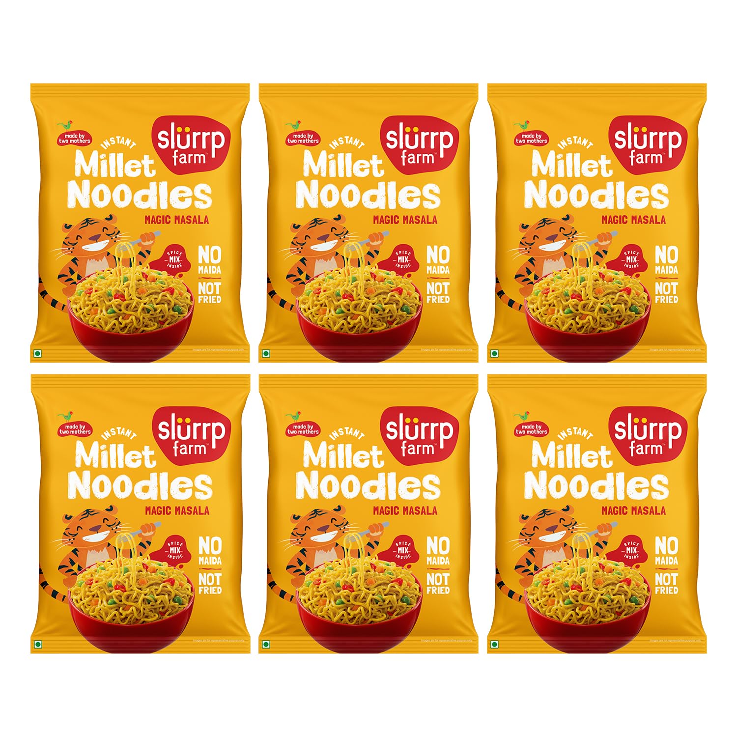 Slurrp Farm No Maida, No Msg Instant Noodles | Magic Masala | Not Fried, Millet Noodles, 6 X 57 G