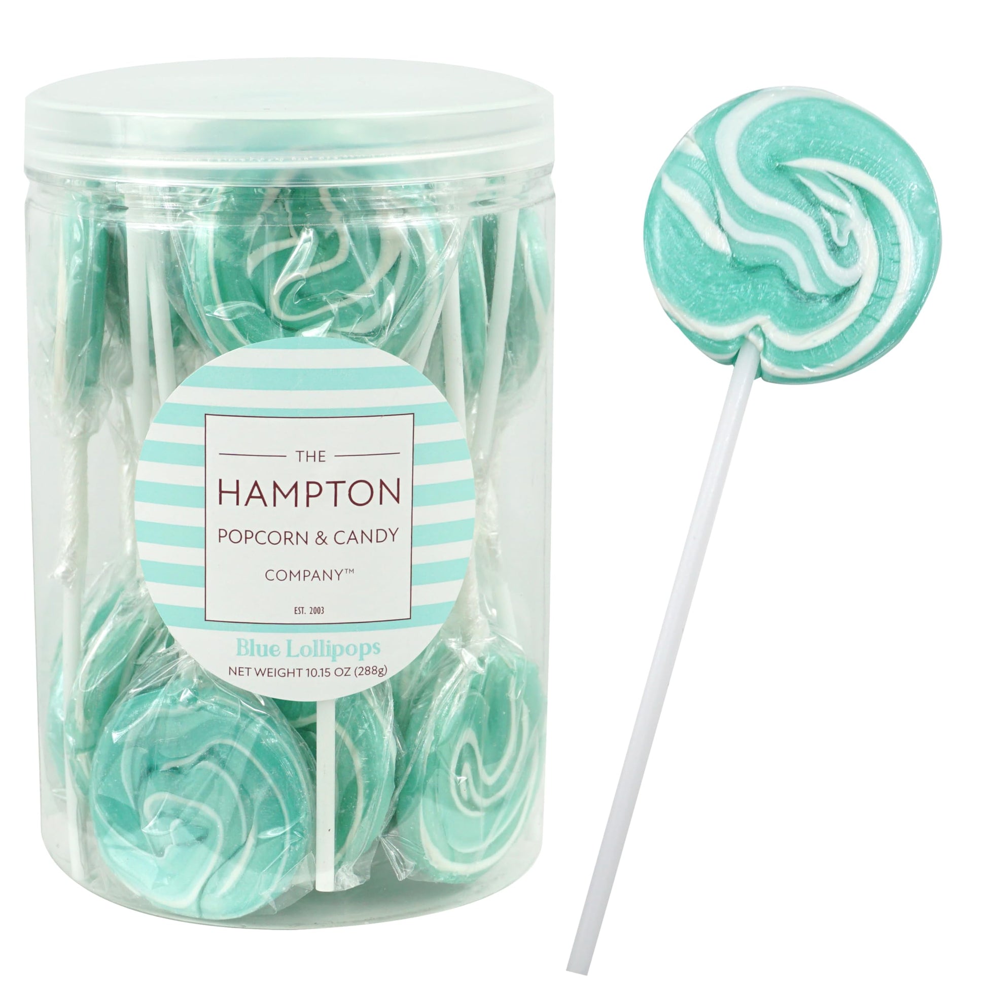 Aqua Light Blue Lollipops, 24 Pack, Blue Suckers, Blue Lollipops Individually Wrapped, Blue Lollipop Suckers Bulk, The Hampton P