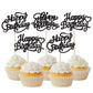 YCTHUNFISH 30 Pack Cupcake Toppers Glitter Bamboo for Birthday Parties, Baby Showers - Black