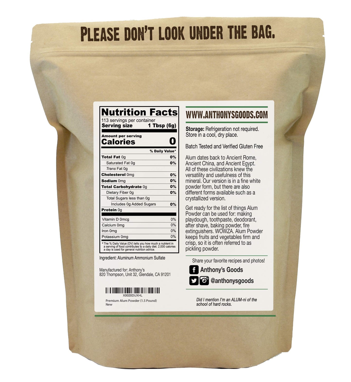 Anthony'S Premium Alum Powder, 1.5 Lb, Batch Tested & Verified Gluten Free, Granulated Pickle Powder