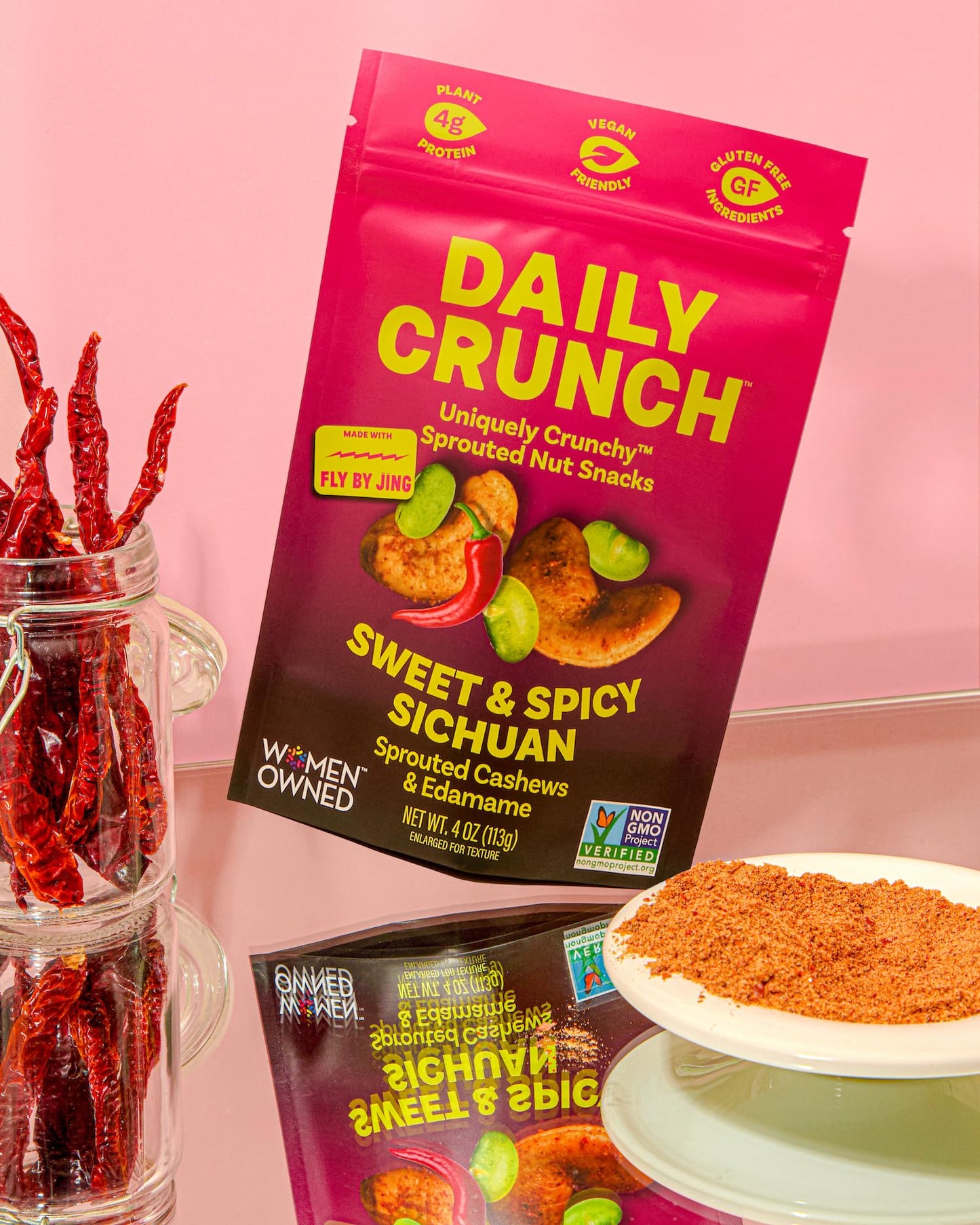 Daily Crunch Sweet & Spicy Sichuan Sprouted Cashews And Edamame, Zero Seed Oils, Keto Friendly, Gluten Free, 4Oz, 2 Pack
