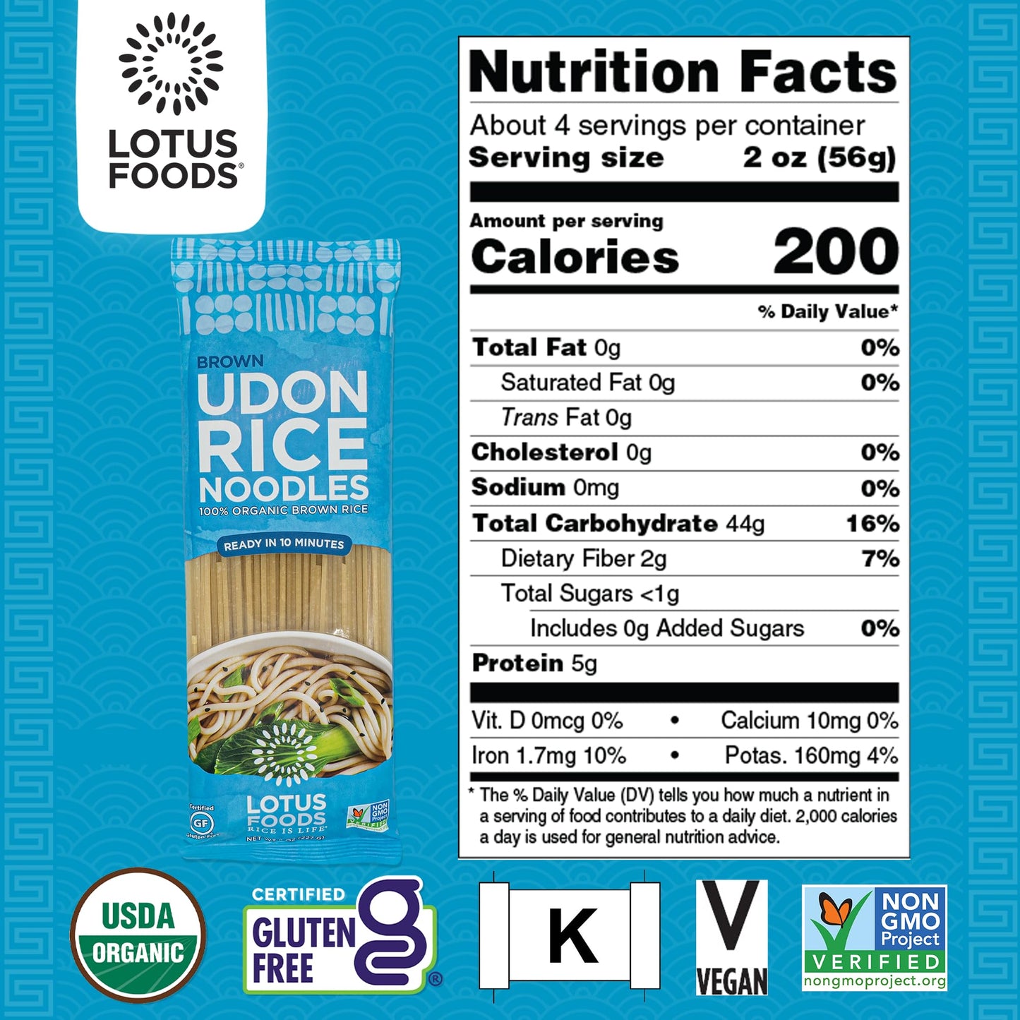 Lotus Foods Organic Brown Udon Rice Noodles - Gluten Free Udon Noodles, Organic Brown Rice Noodles, Vegan Asian Style Noodles, W