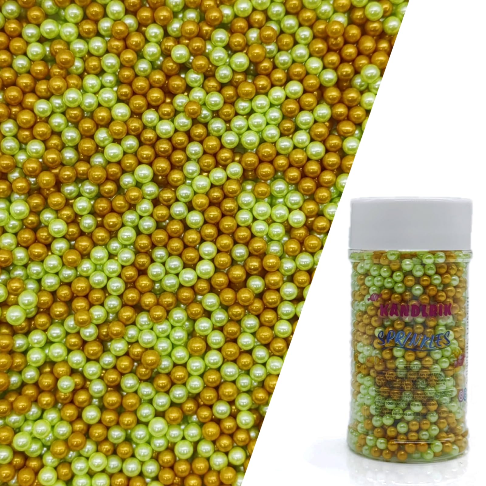 Edible Light Green & Gold Pearl Sugar Sprinkles Candy 4mm Mini Pearls Cake Decorations Cupcake Toppers Cookie Decorating Perfect