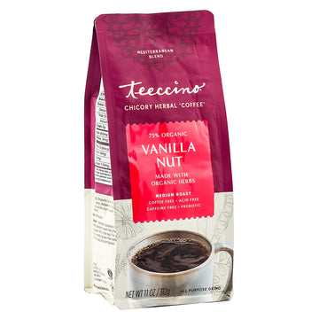 Teeccino Vanilla Nut Chicory Coffee Alternative, Ground Herbal Coffee, Caffeine Free, Medium Roast, 11 Ounce (Pack of 3)