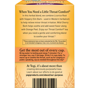 Yogi Tea Throat Comfort Herbal Tea - 96 Organic Tea Bags (6 Pack) - Caffeine Free - Wild Cherry Bark, Licorice Root, Ginger - Yellow