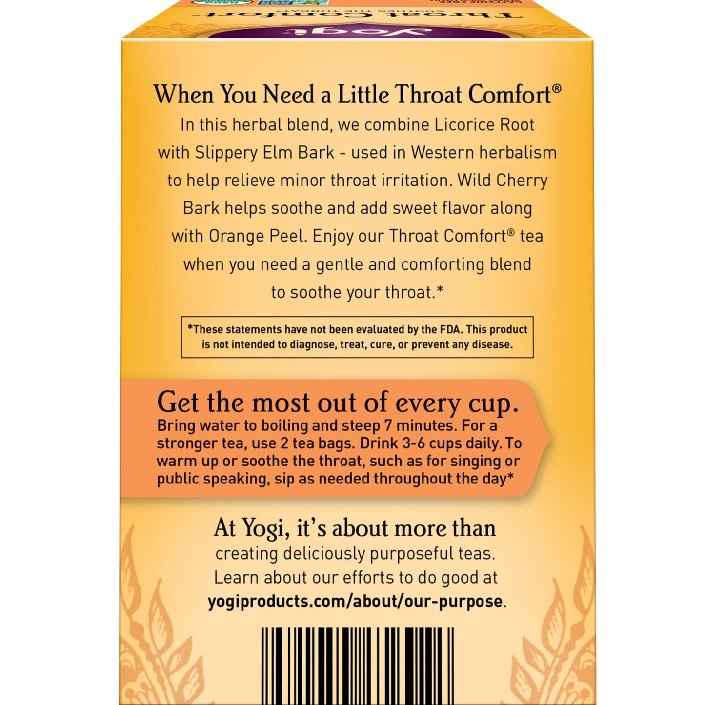 Yogi Throat Comfort Herbal Tea - Organic, 64 Count (4 Packs) - Licorice Root, Wild Cherry Bark, Slippery Elm Bark