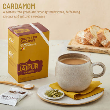 Jaipur Avenue Cardamom Chai Tea Mix Crafted With All-Natural Assam Black Tea, Cardamom, Cane Sugar, And Premium Dry Milk - Prese