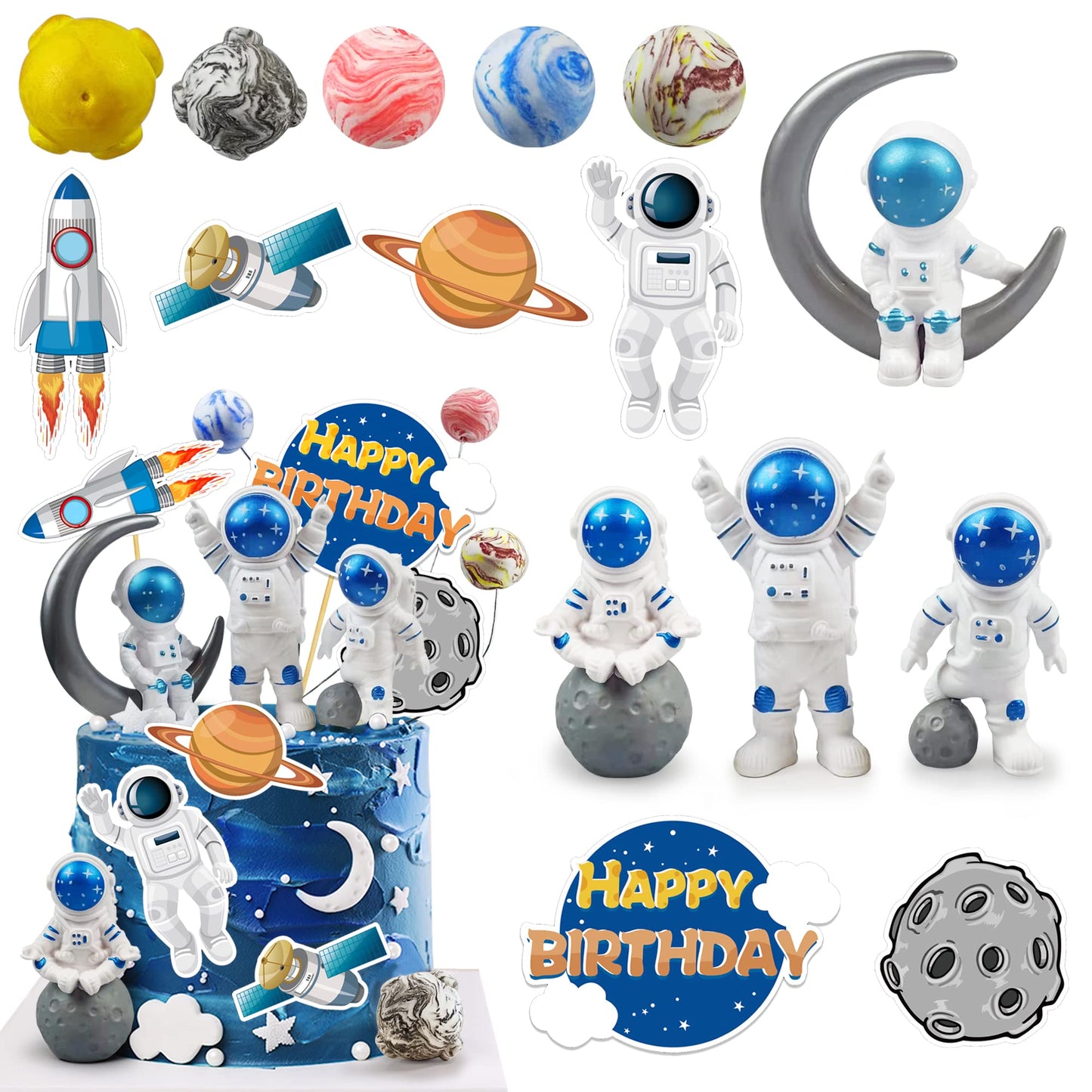 Astronaut Figurines Space Cake Toppers Astronaut Planet Rocket Satellite And Star Space Diy Cake Toppers For Space Theme Party B