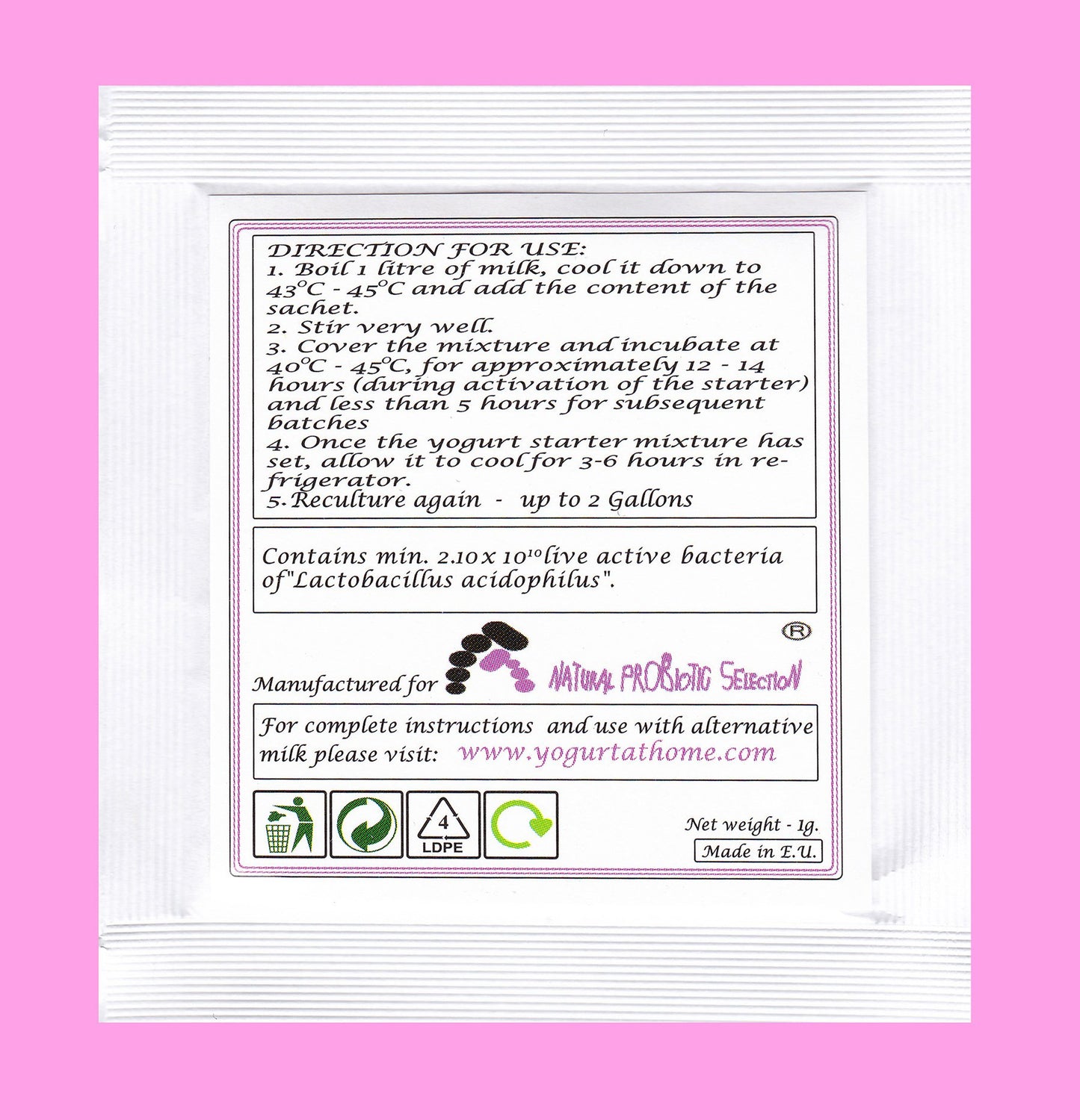 Yogurt Starter Cultures - Pack of 5 Freeze-Dried Culture Sachets for Pure Acidophilus Yogurt (5)
