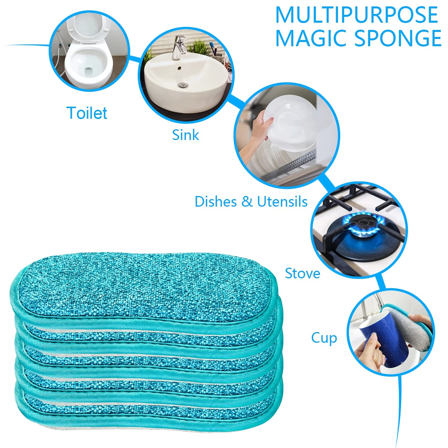 5 Pack Kitchen Dish Sponge Scrubber Non Scratch With Bamboo Microfiber Dishcloth No Odor Reusable Washable Multipurpose Scrub Pa