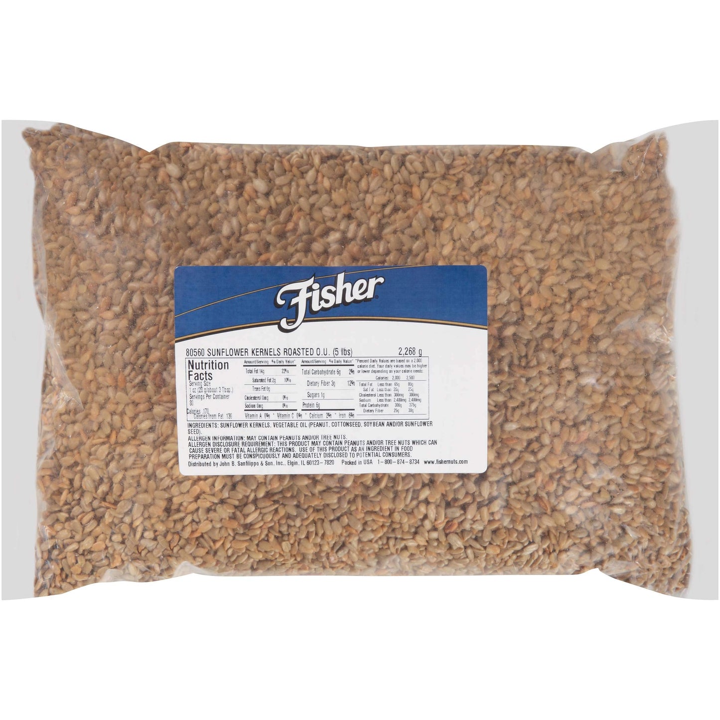Fisher Sunflower Kernels, Roasted, No Salt, 5-Pound Package