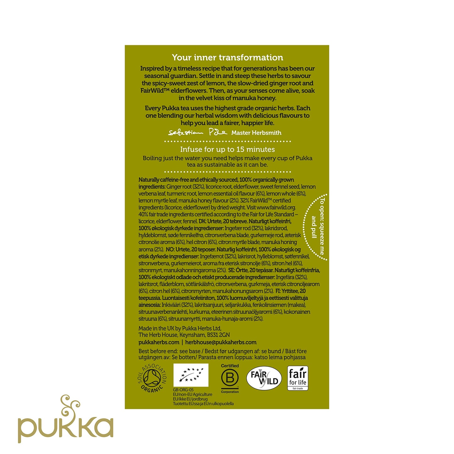 Pukka Organic Tea Bags, Lemon Ginger Manuka Honey Tea, 20 Count
