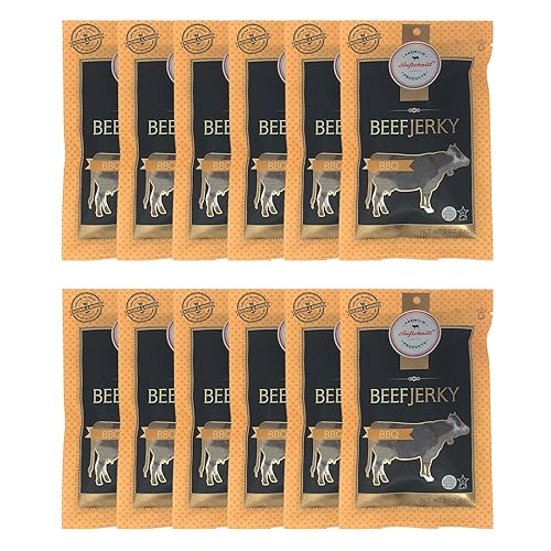 Aufschnitt Beef Jerky - Barbecue - 12 Pack (2 Oz Each) - Kosher Glatt Star-K Certification Gluten Free All Natural No Nitrites G