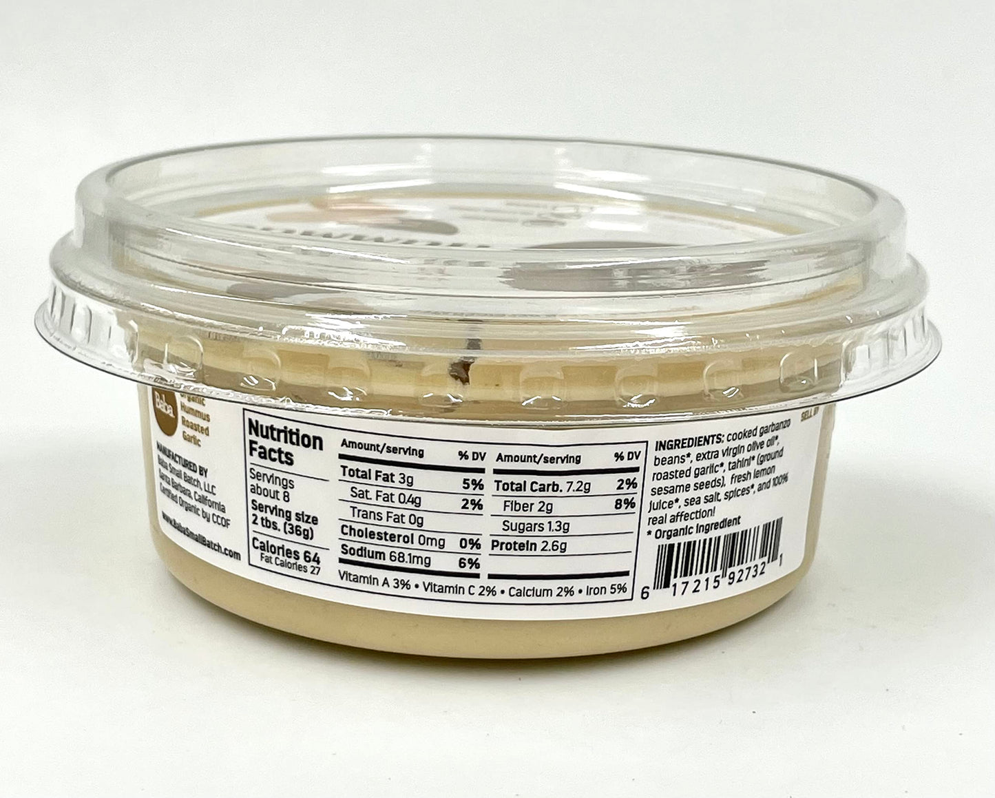 Baba Organic Hummus (8 Oz) - Usda Organic, Gluten Free, Vegan, Non-Gmo, Cholesterol Free, Zero Preservatives (Roasted Garlic Hum