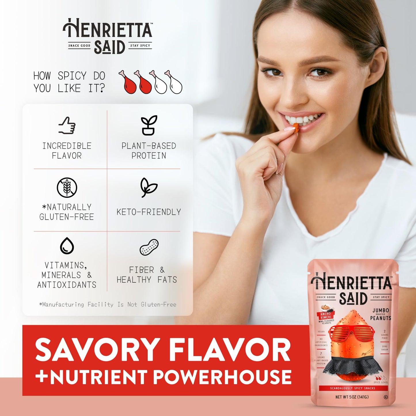 TGF TRULY GOOD FOODS Jumbo Peanuts - Ancho Kimchi Flavor - Savory & Spicy - 4 Packs of 5 Ounce