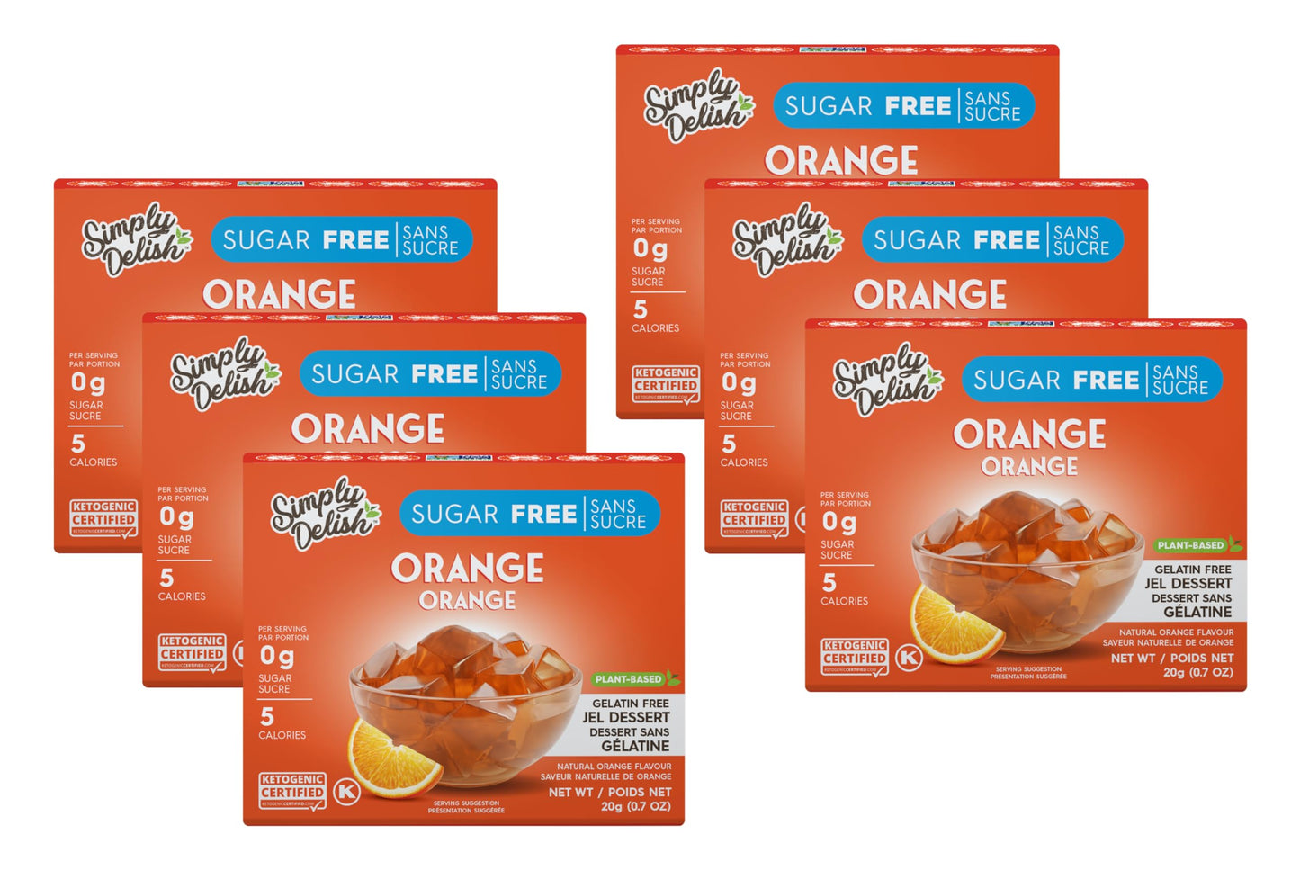 Simply Delish Natural Orange Jel Dessert - Sugar Free, Non GMO, Gluten Free, Fat Free, Vegan, Keto Friendly - 0.7 Oz (Pack of 6)