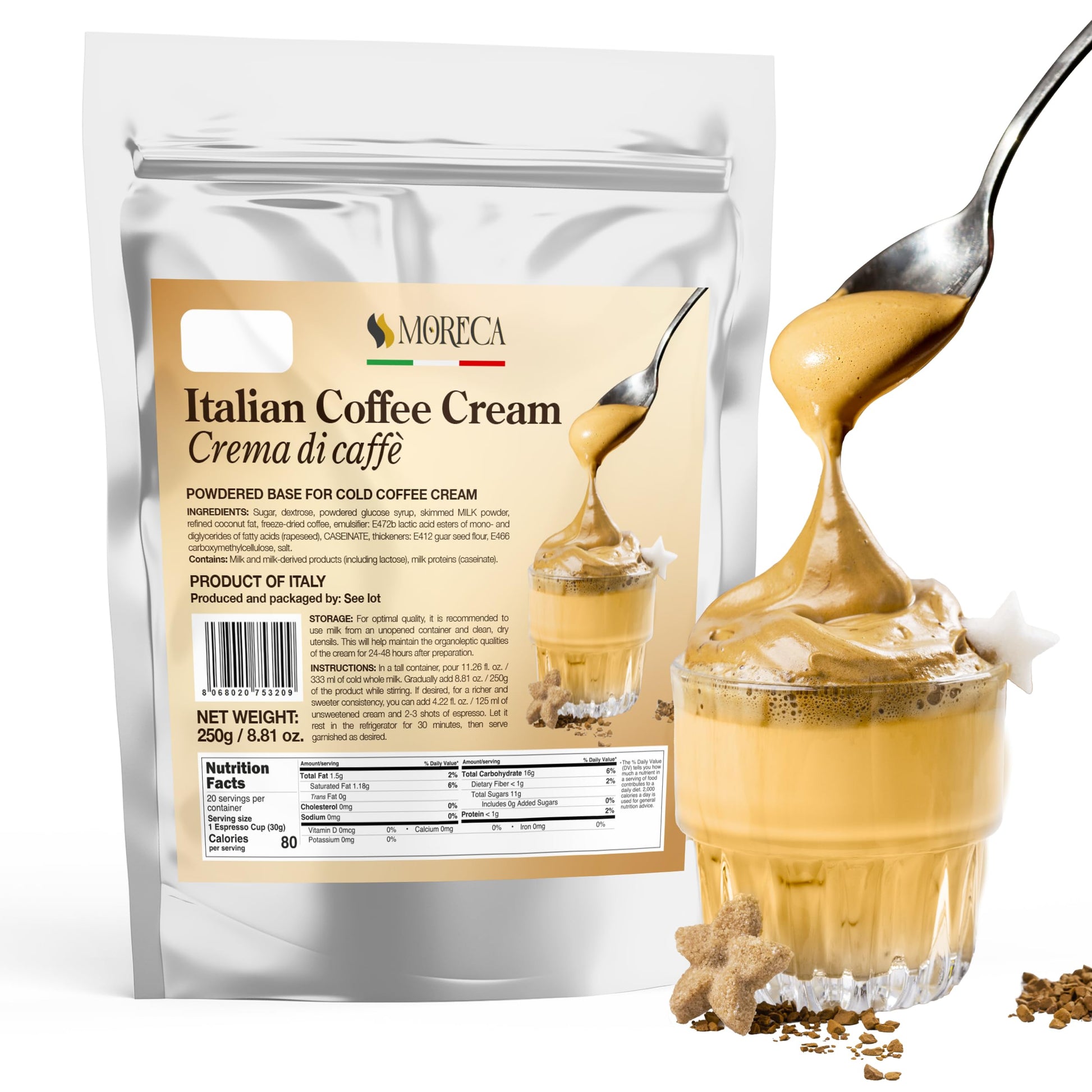 italian sweet cream coffee creamer, PREMIUM POWDER Coffee Creamer - 8.81oz / 20 espresso cups, Turns Into Instant Coffee Creamer