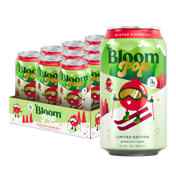 Bloom Pop Prebiotic Soda 12 Pack  Winter Pomberry Flavor  12Oz Cans | Prebiotic Soda For Gut Health  Low Calorie Soda  No Energy Blend  Healthy Soft Drink Alternative