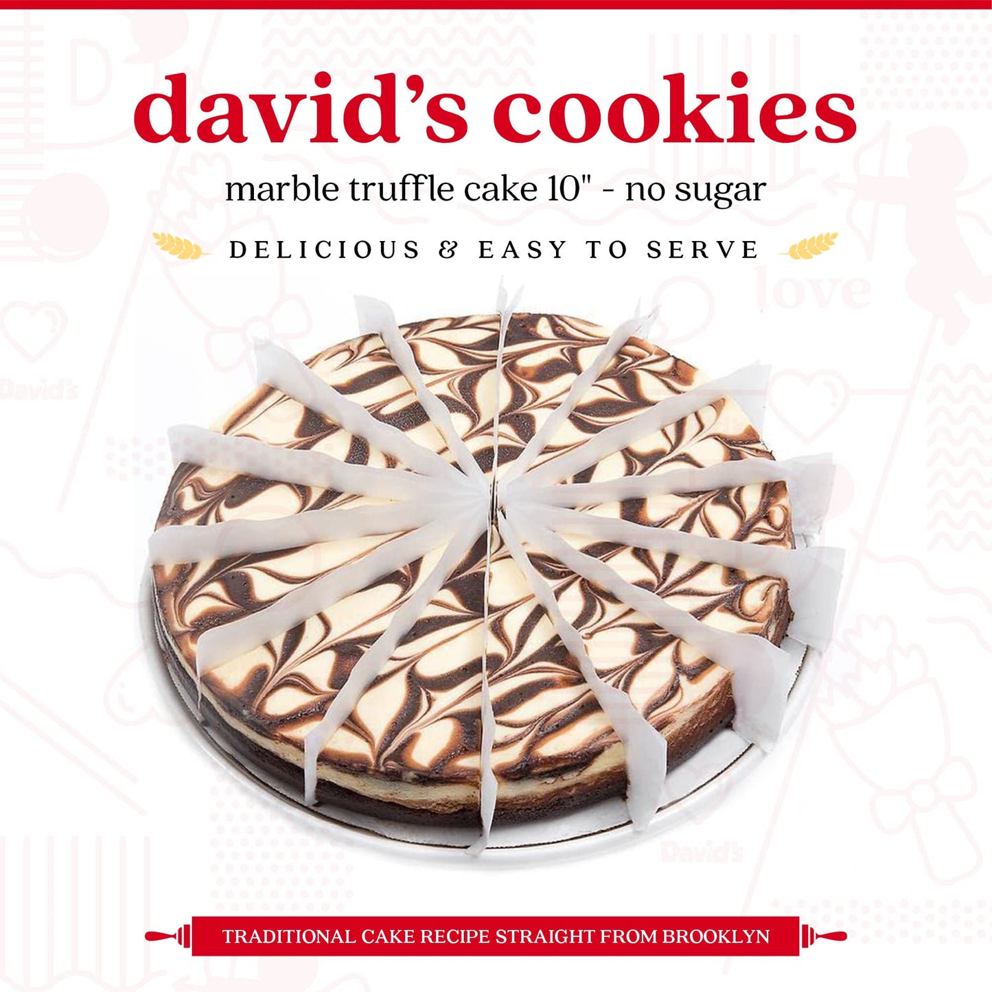 David'S Cookies Marble Truffle Cake 10'' - No Sugar Added Pre-Sliced 14 Pcs. Creamy Cake, Fresh Bakery Dessert Great Gift Idea