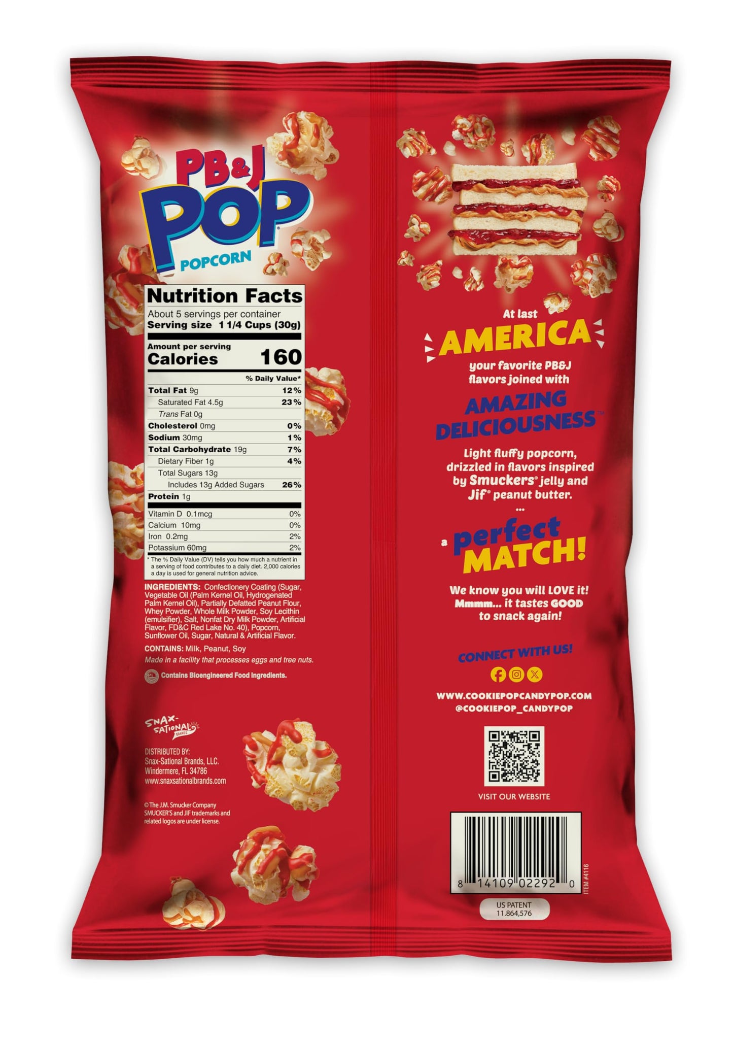 Pb & J Pop Smuckers & Jif Coated Popcorn (12 Pack, Strawberry)