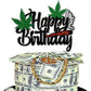 ZFMY Wong Happy Birthday Cake Topper - Black Glitter Weed Leaf Decoration - 14.5cm/5.7in x 10.7cm/4.2in