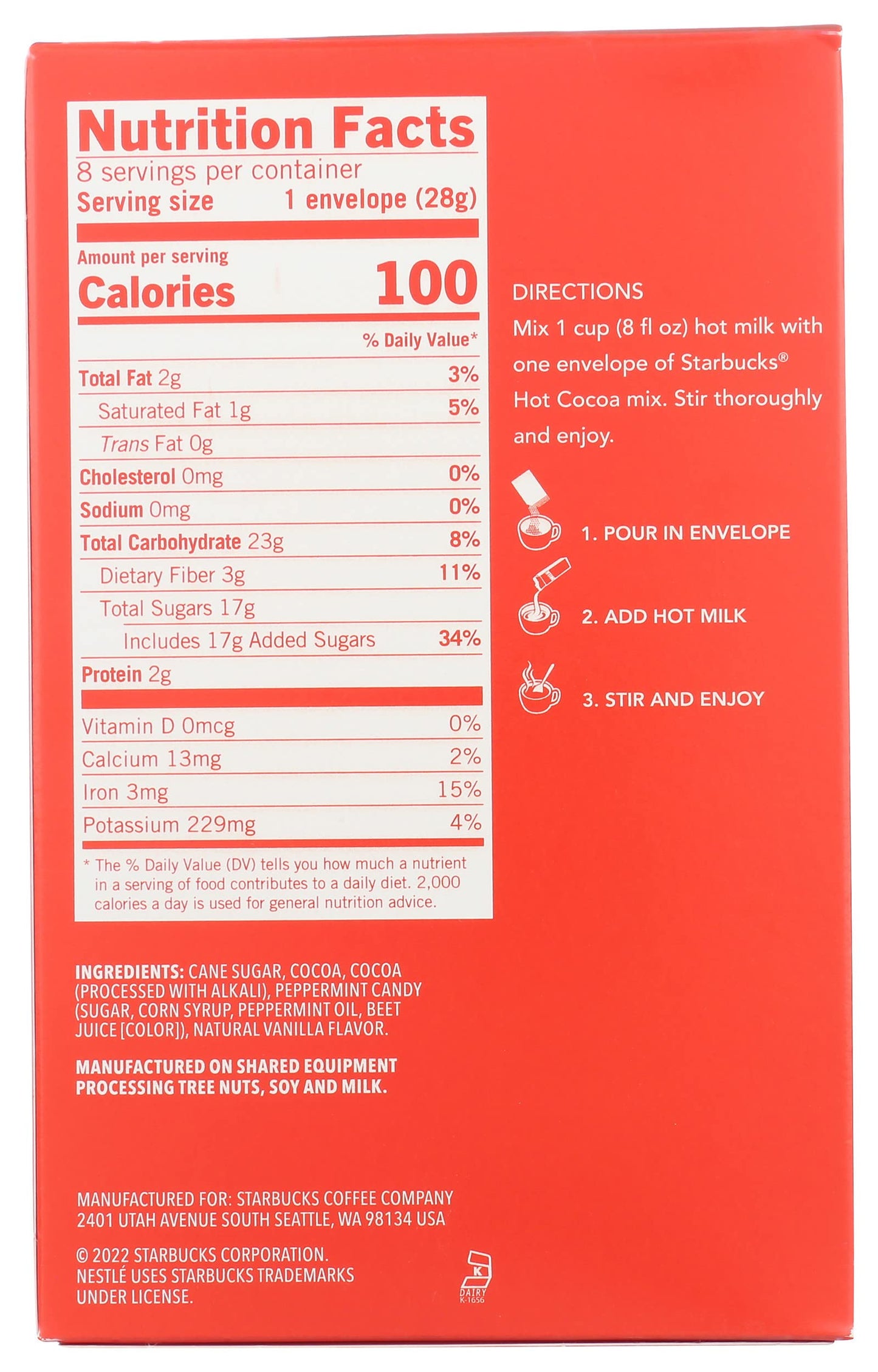 Starbucks Hot Cocoa Mix Packets, Peppermint Flavor, Rich And Velvety, 8 Individual Packets Per Box, 8 Ounce (Pack Of 1)