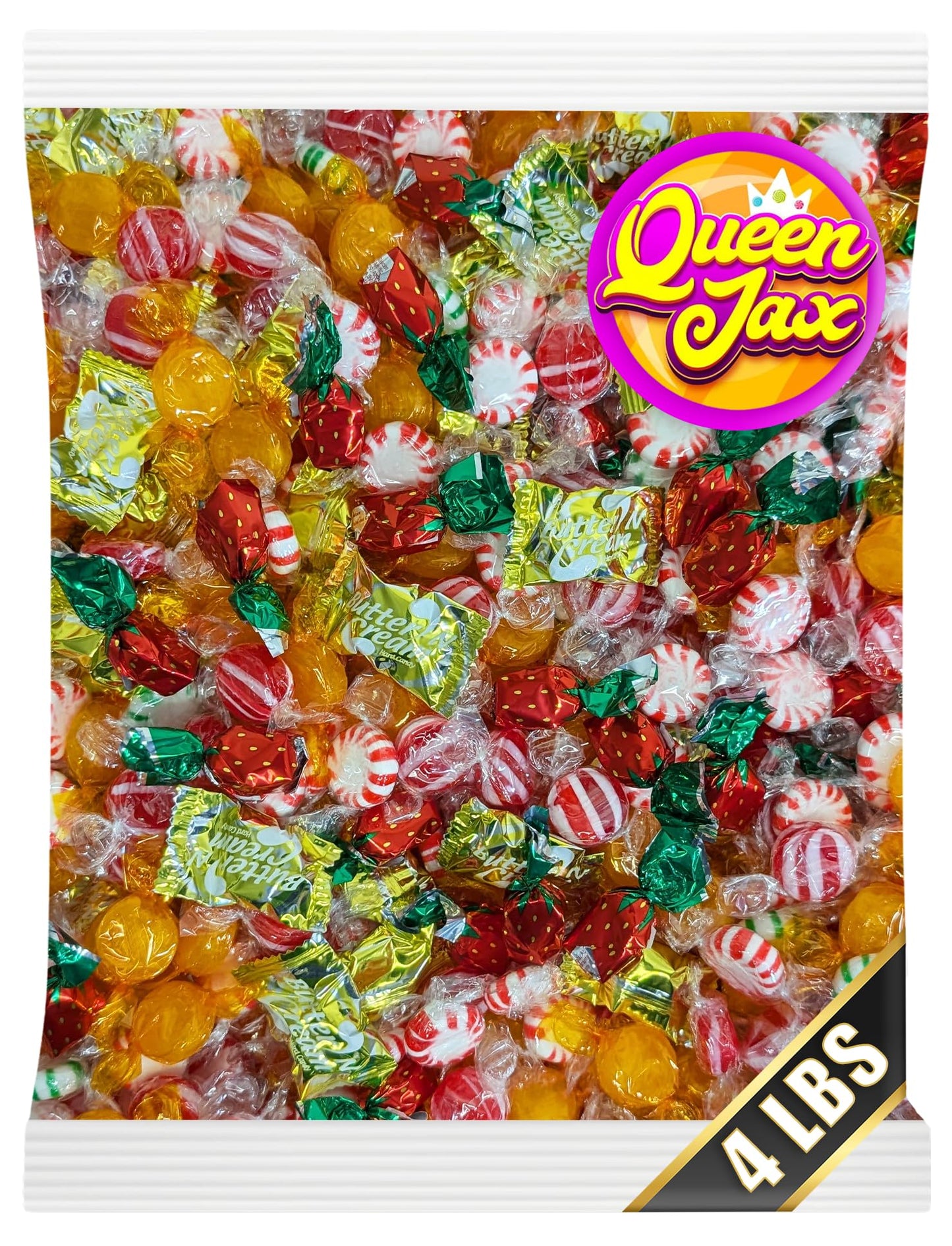 Bulk Hard Candy Individually Wrapped - 4 lb Hard Candy Mix, Perfect for Parties, Holidays, and Candy Bowls - Peppermint Candy, B