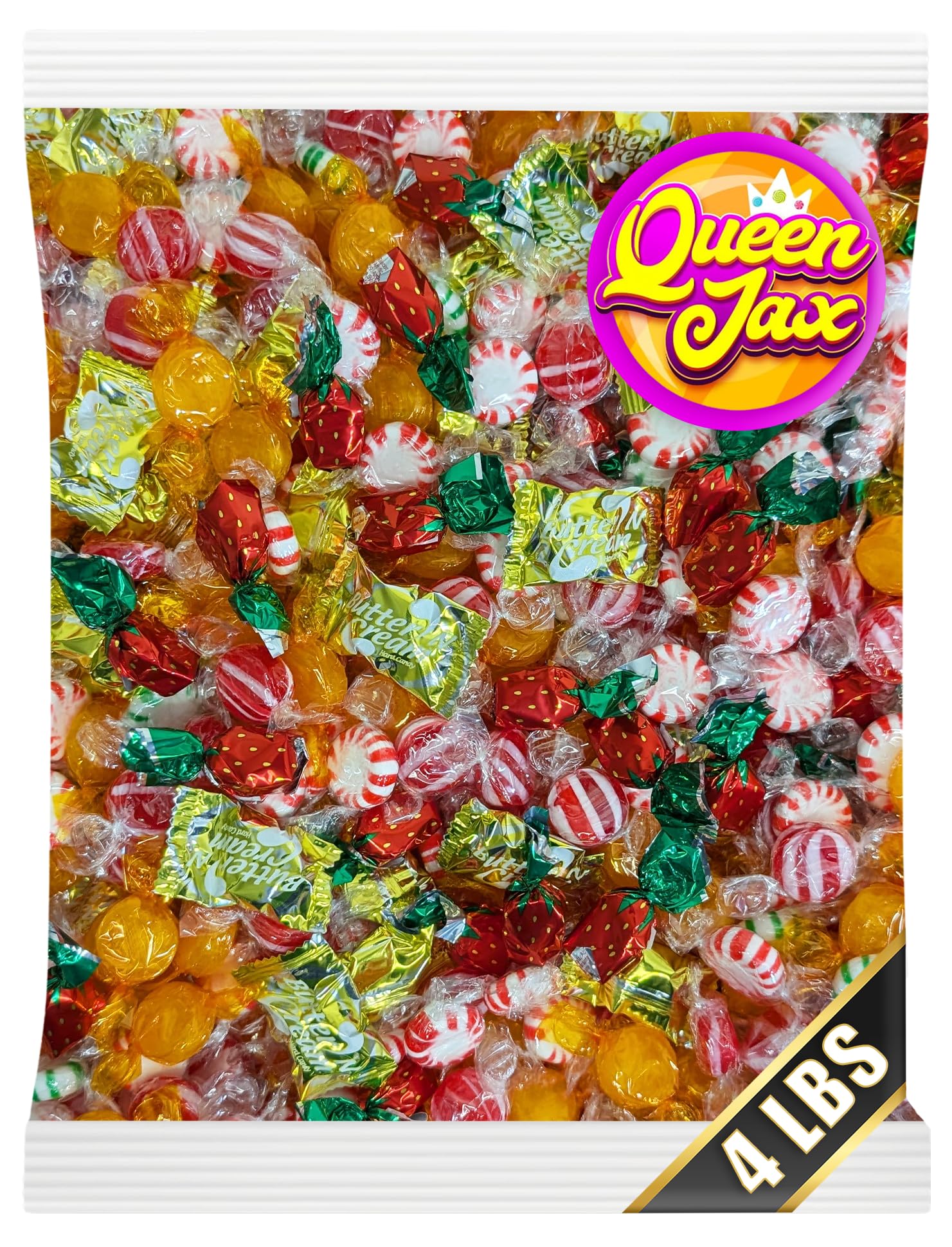 Bulk Hard Candy Individually Wrapped - 4 lb Hard Candy Mix, Perfect for Parties, Holidays, and Candy Bowls - Peppermint Candy, B