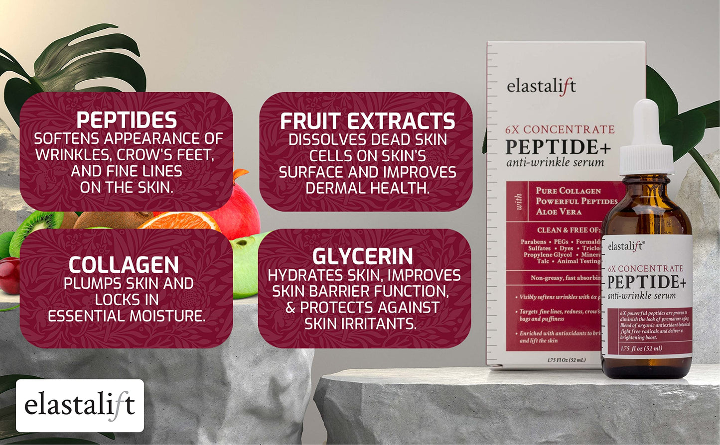 Elastalift Peptide Facial Serum Moisturizer Skin Care Oil For Face, Wrinkles, Fine Lines,  Puffiness Moisturizing 6X Peptide Con