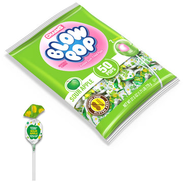 Charms Blow Pop Single Flavor Bag - Sour Apple Flavored Lollipops With A Bubble Gum Center - Individually Wrapped Hard Candy - G